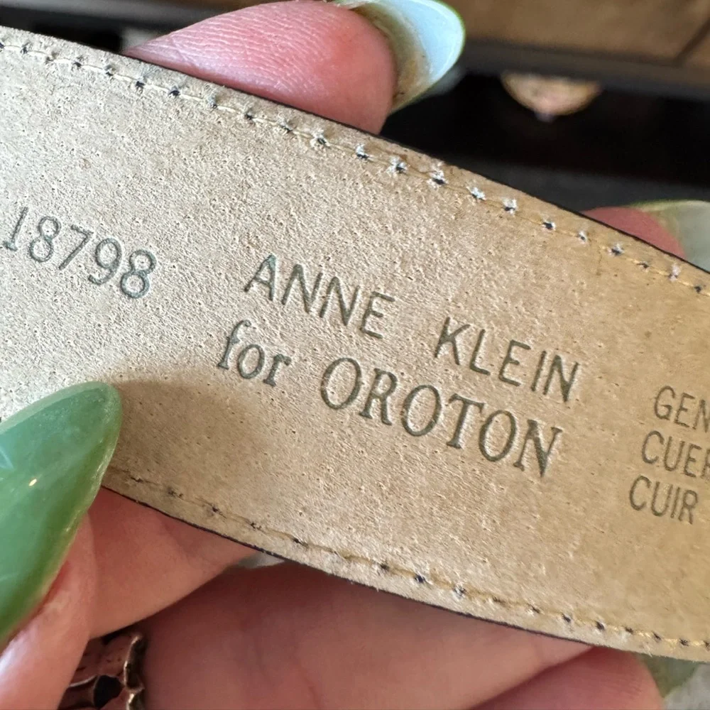 Anne Klein Black Leather Belt with Gold Lion Charms